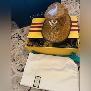 GUCCI x Adidas Coated Canvas Bucket Hat Beige Brown Size S